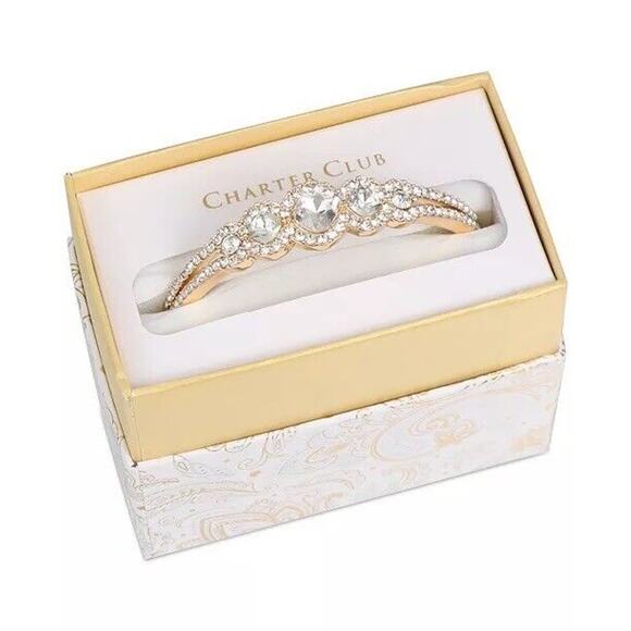 Charter Club Jewelry - Gold Tone Cluster Crystal Bangle Bracelet Stunning Stylish Fashion Chic Women's